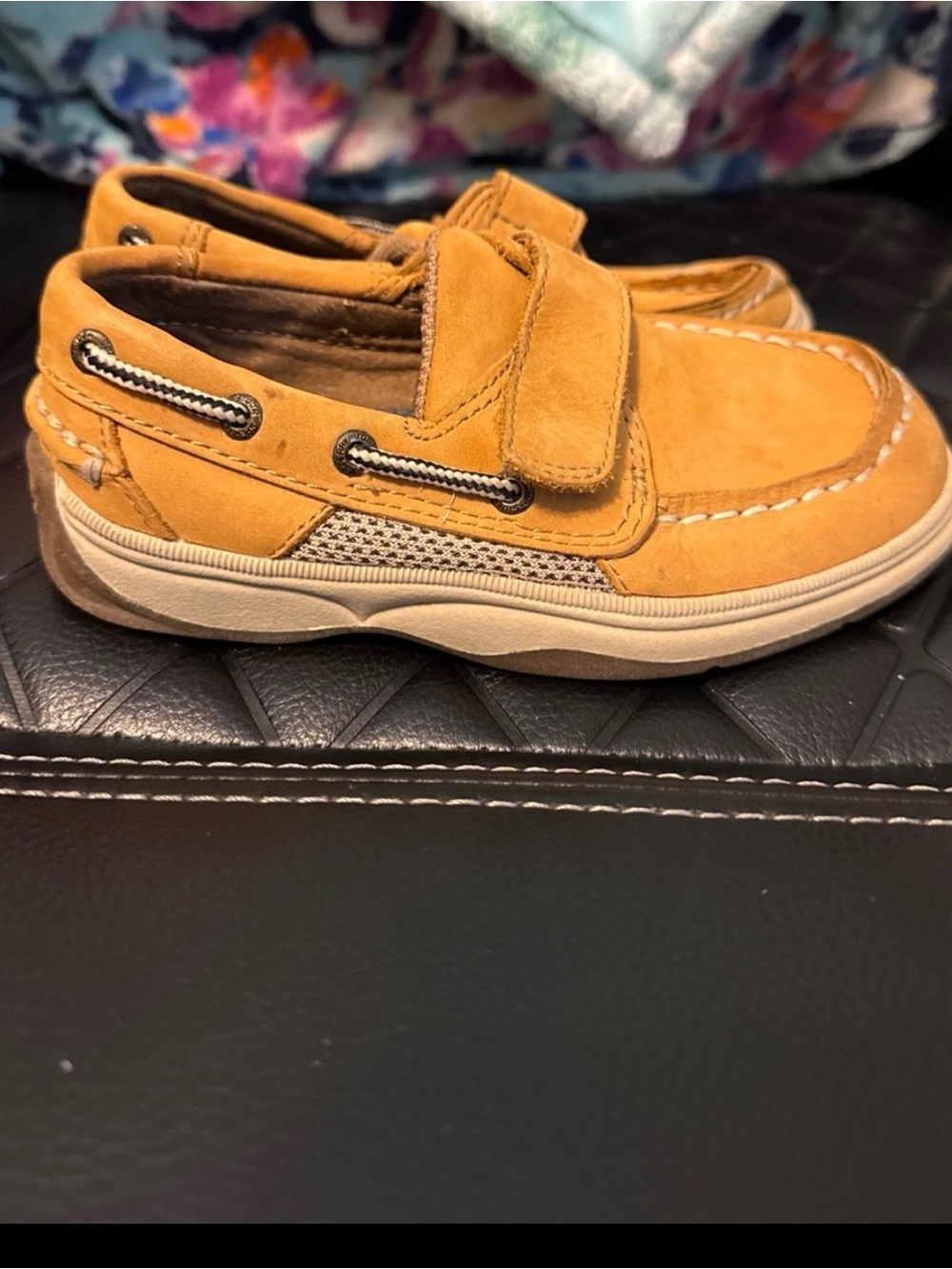 Sperry Kids Tan Hook-and-Loop Boat Shoes